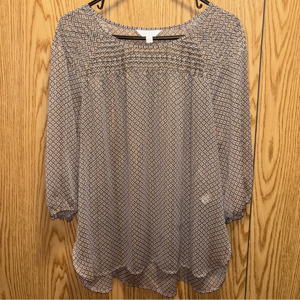 LC Lauren Conrad Sheer Floral Blouse XXL Gold Thread Boho Flowy Peasant Top